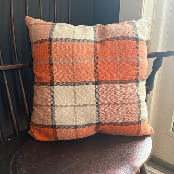 Set of Two (2) Handmade 16" Ultra Soft Cotton Orange Plaid Pillows - Picture 5 of 10